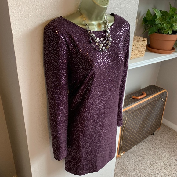 Purple Sequin Drape Lowback Dress - Tibi - Picture 5 of 8